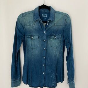 ZARA Z1975 Vintage Denim Blue Button-Up Shirt